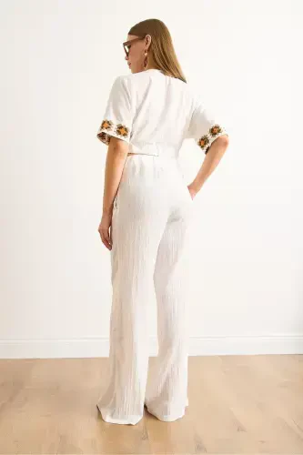 Woman White Embroidered Strapped Set TKM-1900038 - 5