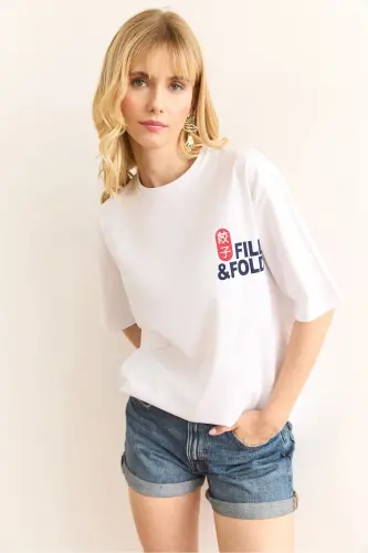 Woman White Front Back Printed Cotton T-Shirt TSH-19000 - 3