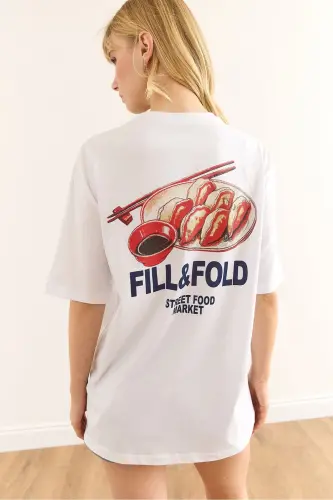 Woman White Front Back Printed Cotton T-Shirt TSH-19000 - 5