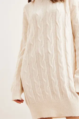 Woman White Hair Braided Knitted Tunic Dress CLO-1900 - 9