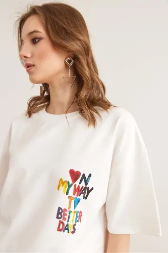 Woman White Heart Front Back Printed 2 Thread Unisex Ov - OLALOOK (1)