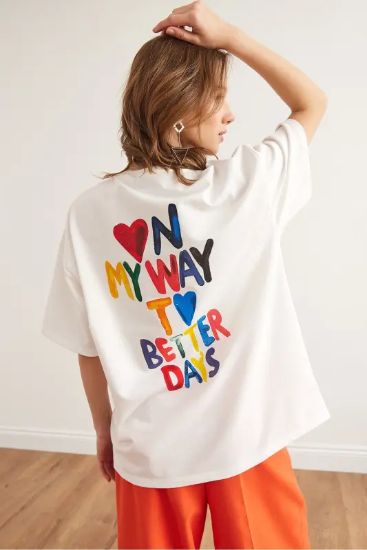 Woman White Heart Front Back Printed 2 Thread Unisex Ov - 4