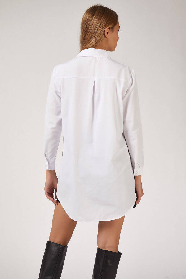 Woman White Long Boyfriend Poplin Shirt BP00045 - 3