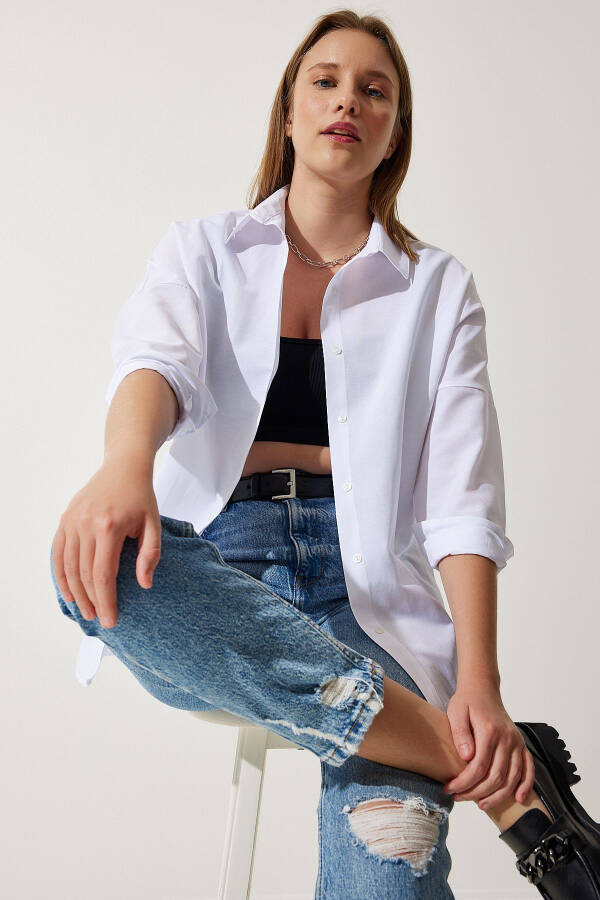 Woman White Oversize Long Basic Shirt DD00842 - 1