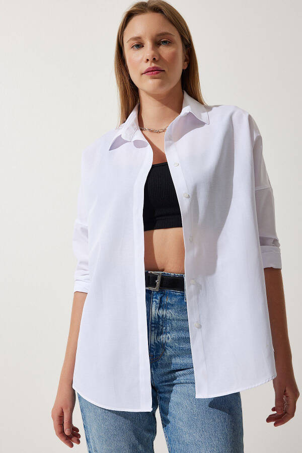 Woman White Oversize Long Basic Shirt DD00842 - 2