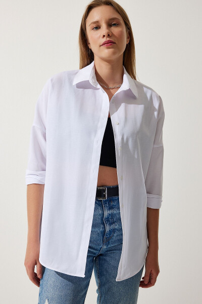 Woman White Oversize Long Basic Shirt DD00842 - 3