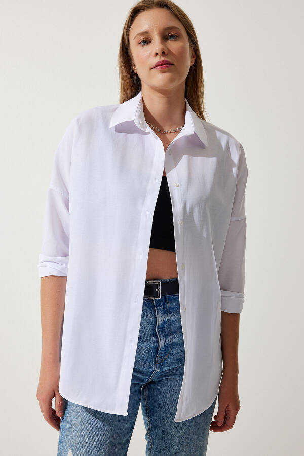 Woman White Oversize Long Basic Shirt DD00842 - 3