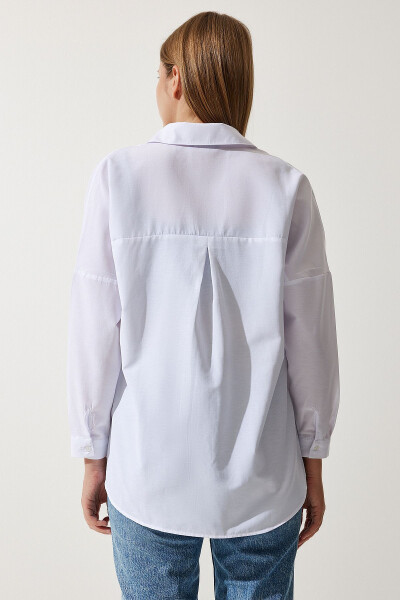 Woman White Oversize Long Basic Shirt DD00842 - 5