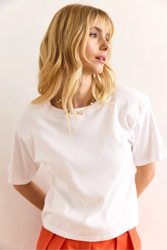 Woman White Padded Interlock Lycra Cotton T-shirt - 1