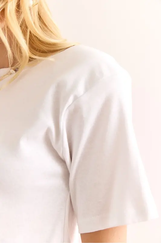 Woman White Padded Interlock Lycra Cotton T-shirt - 5