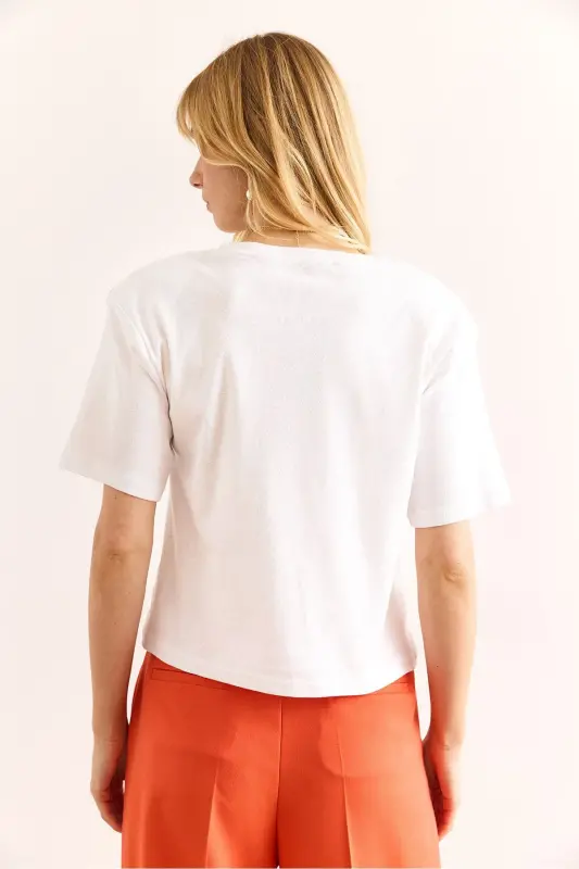 Woman White Padded Interlock Lycra Cotton T-shirt - 6