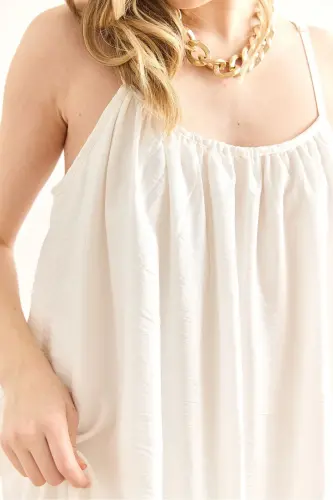 Woman White Strap Adjustable Lined Oversize Dress - 6