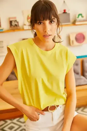 Woman Yellow Armpit Detailed Bat T-shirt TSH- - 3