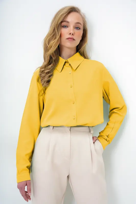 Woman Yellow Basic Viscose Shirt ALC-X5442-YELLOW - 2