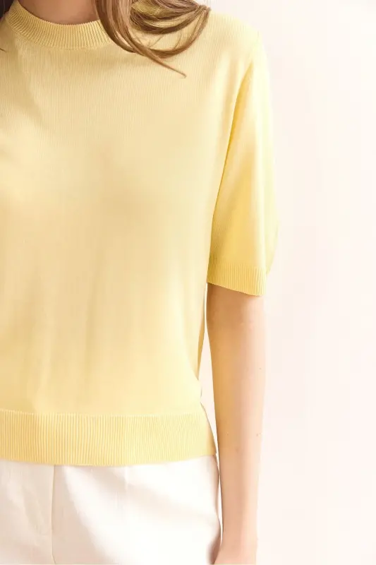 Woman Yellow Crew Neck Viscose Knitwear Blouse - 8