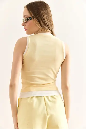 Woman Yellow Garnish Bicycle Collar Crop Blouse BLZ-190 - 7