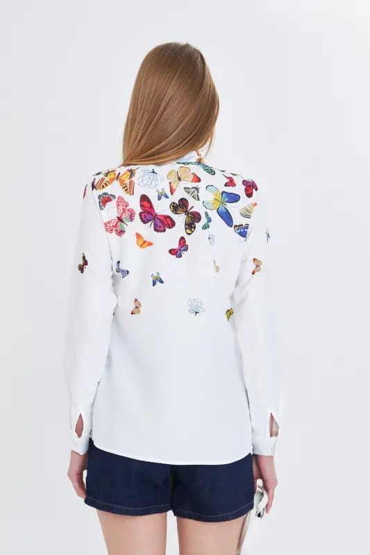 Woman Yellow Mandarin Collar Patterned Shirt ARM-25Y001013-Yellow - 5