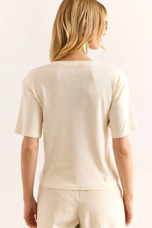 Woman Yellow Padded Interlock Lycra Cotton T-shirt T - 2