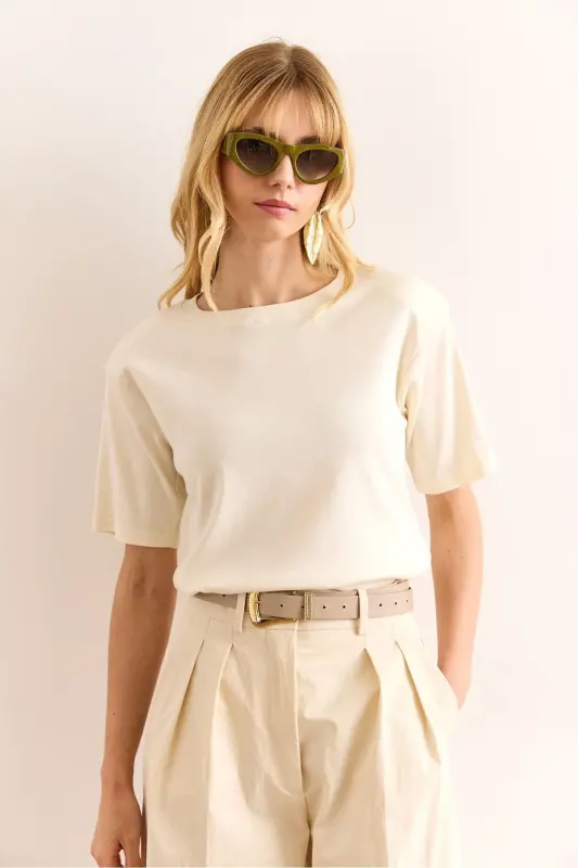 Woman Yellow Padded Interlock Lycra Cotton T-shirt T - 3