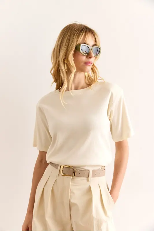 Woman Yellow Padded Interlock Lycra Cotton T-shirt T - 4