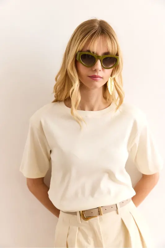 Woman Yellow Padded Interlock Lycra Cotton T-shirt T - 5