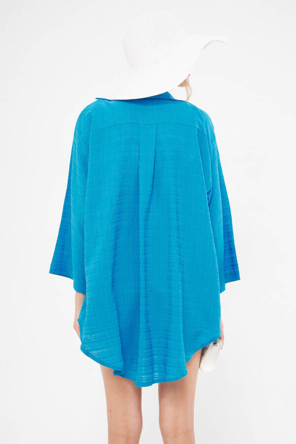 Woman's Blue Striped Self-Tie Kimono - 5