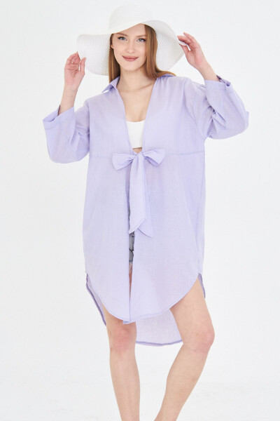 Woman's Lilac Front Tie Detail Thin Linen Midi Dress 