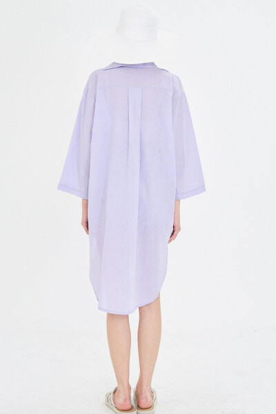 Woman's Lilac Front Tie Detail Thin Linen Midi Dress - 4