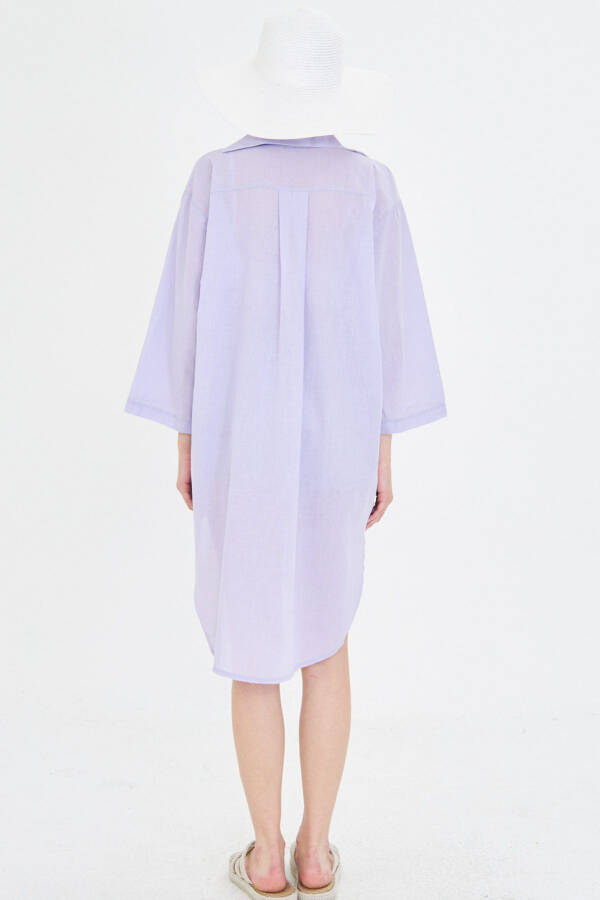 Woman's Lilac Front Tie Detail Thin Linen Midi Dress - 4