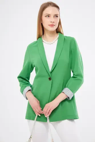 Woman's Open Light Green Arm Lined Single Buttoned Jacket ARM-22K001122-Light Green - 1