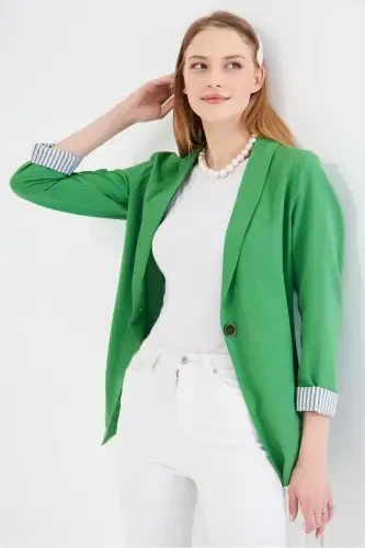 Woman's Open Light Green Arm Lined Single Buttoned Jacket ARM-22K001122-Light Green - 2