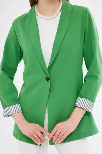 Woman's Open Light Green Arm Lined Single Buttoned Jacket ARM-22K001122-Light Green - 4