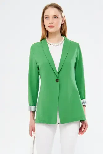 Woman's Open Light Green Arm Lined Single Buttoned Jacket ARM-22K001122-Light Green - 5