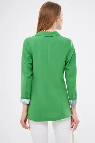Woman's Open Light Green Arm Lined Single Buttoned Jacket ARM-22K001122-Light Green - 6