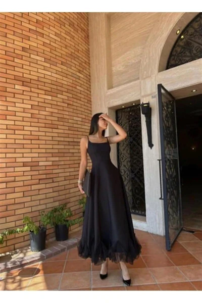 WOMAN'S SKIRT TULLE DETAILED STRAPED MIDI SIZE EVENING DRESS - 4