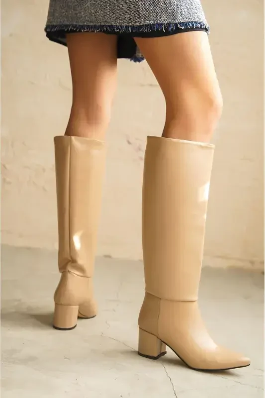 Women Akel Knee High Pull On Boots - Nude-Nude - 1