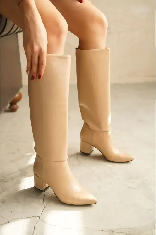 Women Akel Knee High Pull On Boots - Nude-Nude - 4