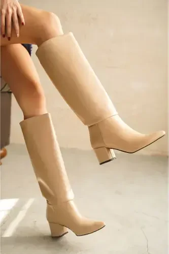 Women Akel Knee High Pull On Boots - Nude-Nude - 6