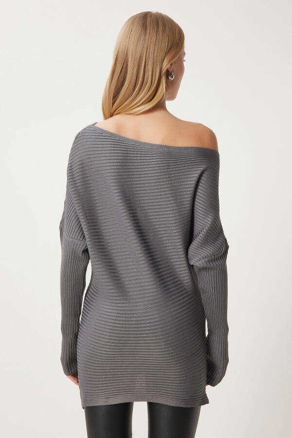 Women Anthracite Asymmetric Collar Ribbed Sweater FN0338 - 6