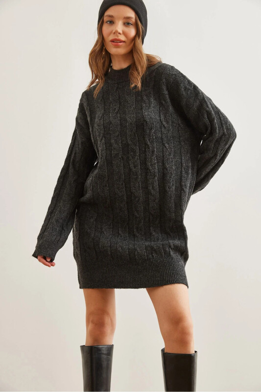 Women Anthracite Braided Knitted Tunic Dress ELB-1 - 1