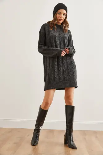 Women Anthracite Braided Knitted Tunic Dress ELB-1 - 3