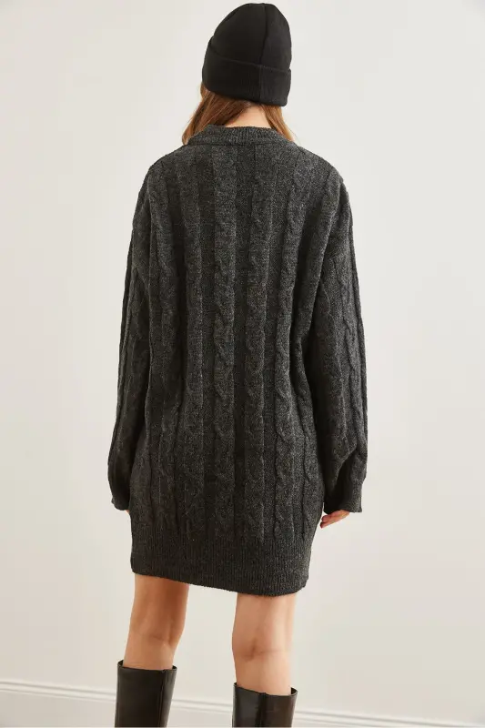 Women Anthracite Braided Knitted Tunic Dress ELB-1 - 7
