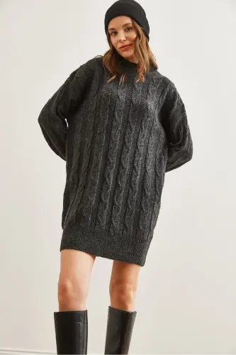 Women Anthracite Braided Knitted Tunic Dress ELB-1 - 2