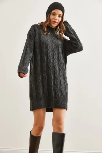 Women Anthracite Braided Knitted Tunic Dress ELB-1 - 7