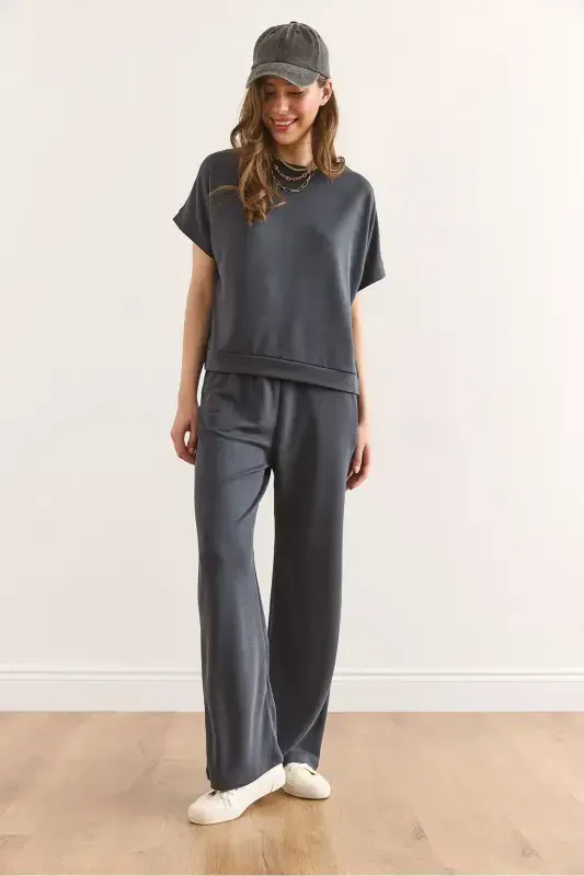 Women Anthracite Modal Top Blouse Bottom Pocketed Pants T - 4