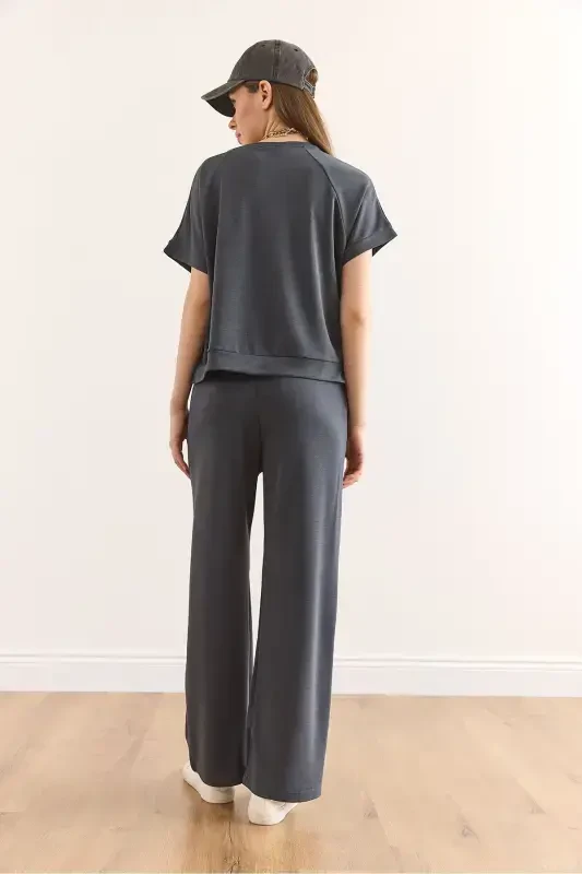 Women Anthracite Modal Top Blouse Bottom Pocketed Pants T - 6