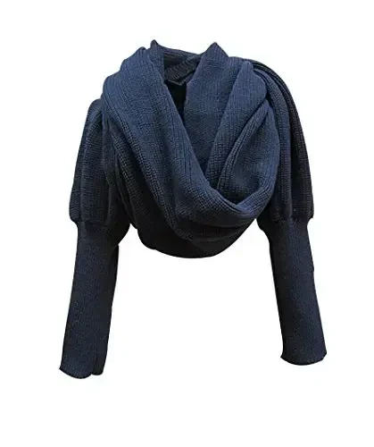 EUBUY Women Autumn Winter Scarf Wrap with Sleeve, Lady Fashion Solid Color Knitted Wrap Scarf Knitted Shawl Cape with Sleeve - 1