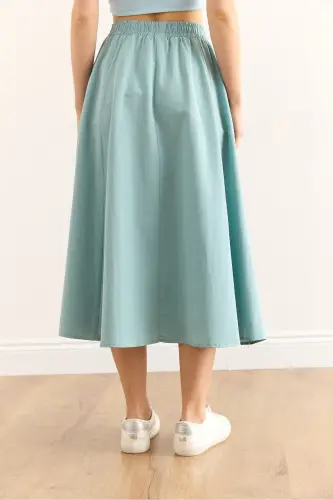 Women Aviator Blue Pocket Elastic Waist Midi Woven - 7