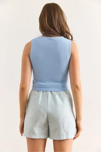 Women Baby Blue Double Layered Sleeveless Lycra Cotton - 2
