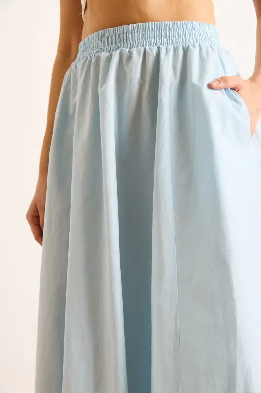 Women Baby Blue Elastic Waist Parachute Bell Skirt ETK-19000280-Baby Blue - 5